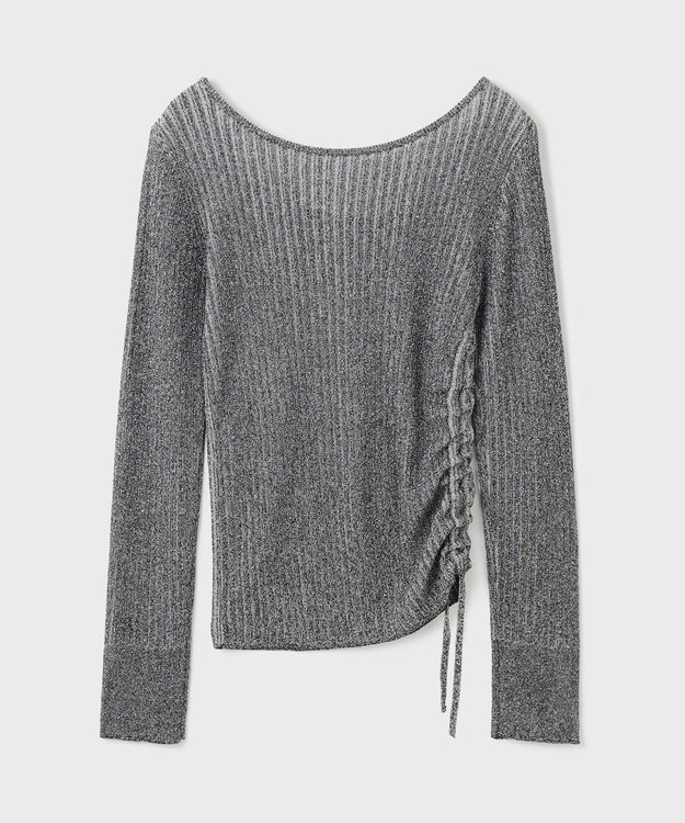 GRACE CONTINENTAL ラメリブクルーネックトップ ブラック