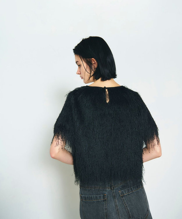 GRACE CONTINENTAL フリンジトップ ブラック