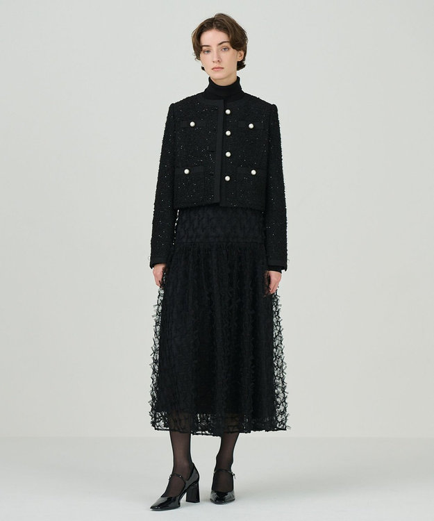 GRACE CONTINENTAL チュールリボン刺繍スカート ブラック