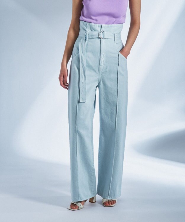 グレースコンチネンタルタグ付きベルテッドストレートデニム 