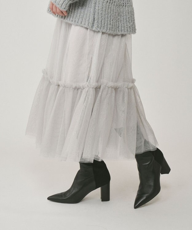 GRACE CONTINENTAL ラメチュールギャザースカート ホワイト