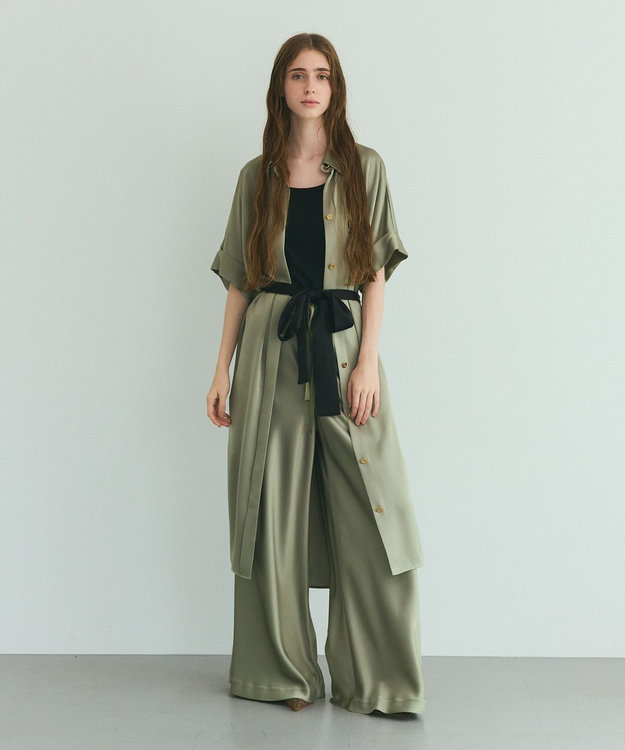 GRACE CONTINENTAL ダブルサテンシャツドレス カーキ