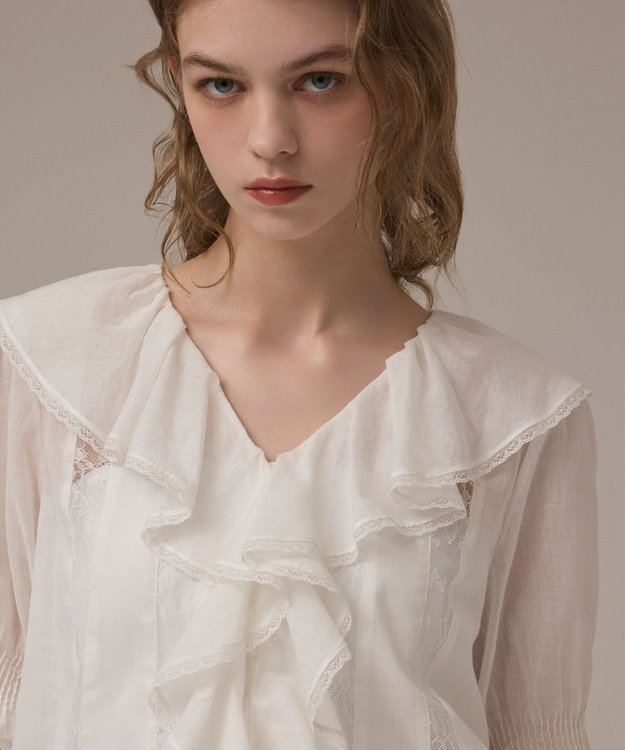 GRACE CONTINENTAL コットンフリルカラーブラウス ホワイト