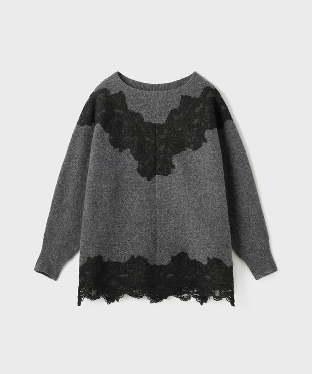 GRACE CONTINENTAL レースドルマンニットトップ チャコール