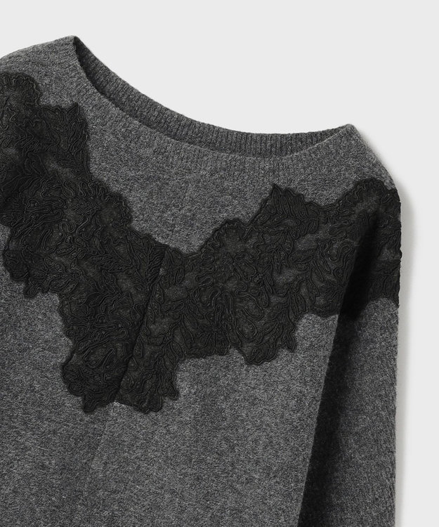 GRACE CONTINENTAL レースドルマンニットトップ チャコール