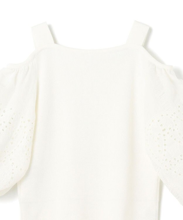 GRACE CONTINENTAL 刺繍パフスリーブニットトップ ホワイト