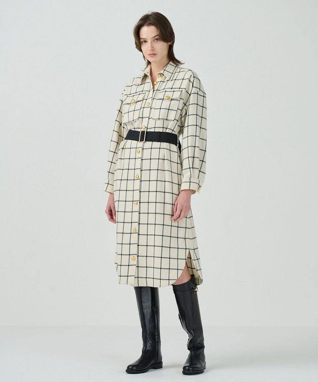 GRACE CONTINENTAL ウールチェックシャツワンピース キナリ