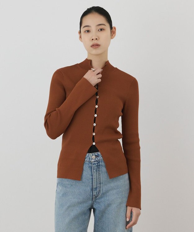 GRACE CONTINENTAL ボタンリブニットカーディガン ブラウン