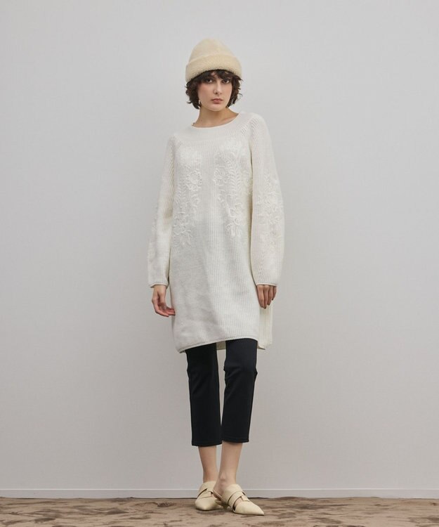 GRACE CONTINENTAL エンブロイダリーニットワンピース ホワイト