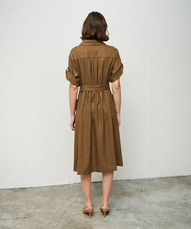 GRACE CONTINENTAL リネンタッチサファリドレス ブラウン
