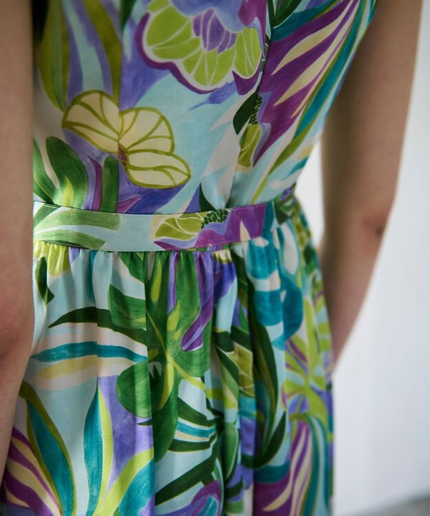 GRACE CONTINENTAL リーフプリントワンピース グリーン