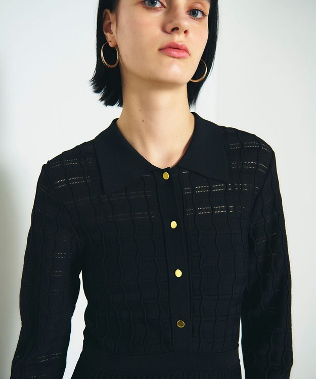 GRACE CONTINENTAL ウェーブニットワンピース ブラック