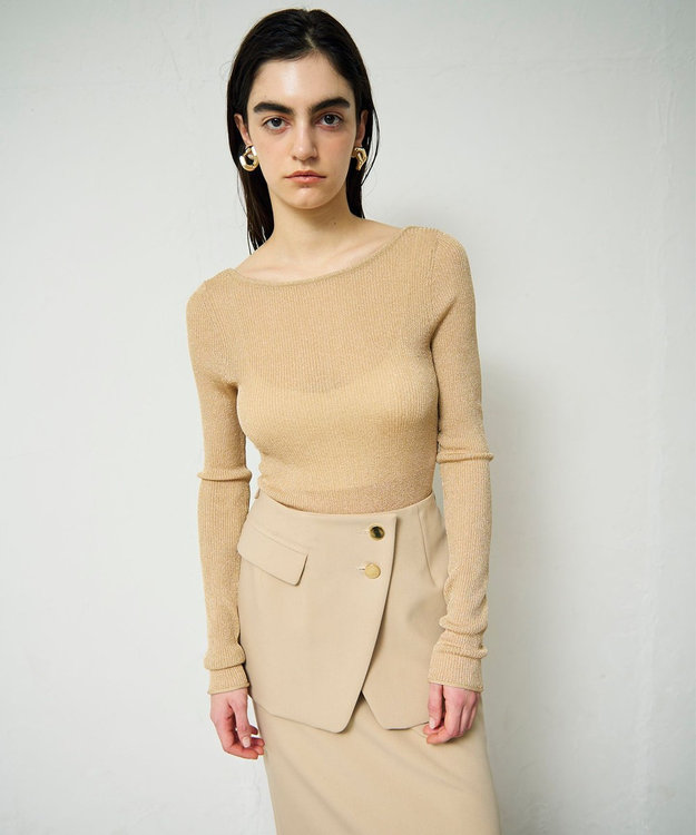 GRACE CONTINENTAL ラメシアーリブニットトップ ベージュ