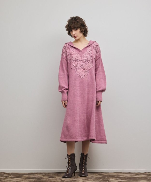 GRACE CONTINENTAL ケミカルレースニットワンピース ピンク