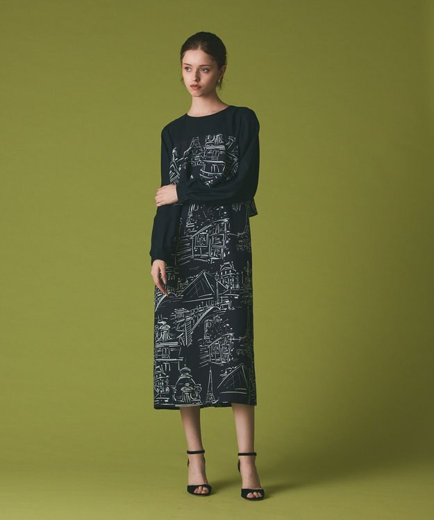 GRACE CONTINENTAL プリントコンビドレス ブラック