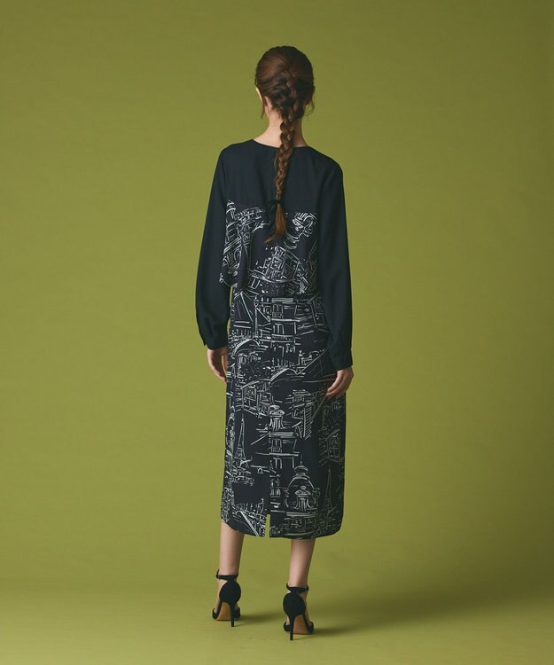 GRACE CONTINENTAL プリントコンビドレス ブラック