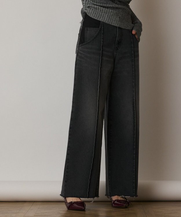 GRACE CONTINENTAL コンビデニムワイドパンツ ブラック