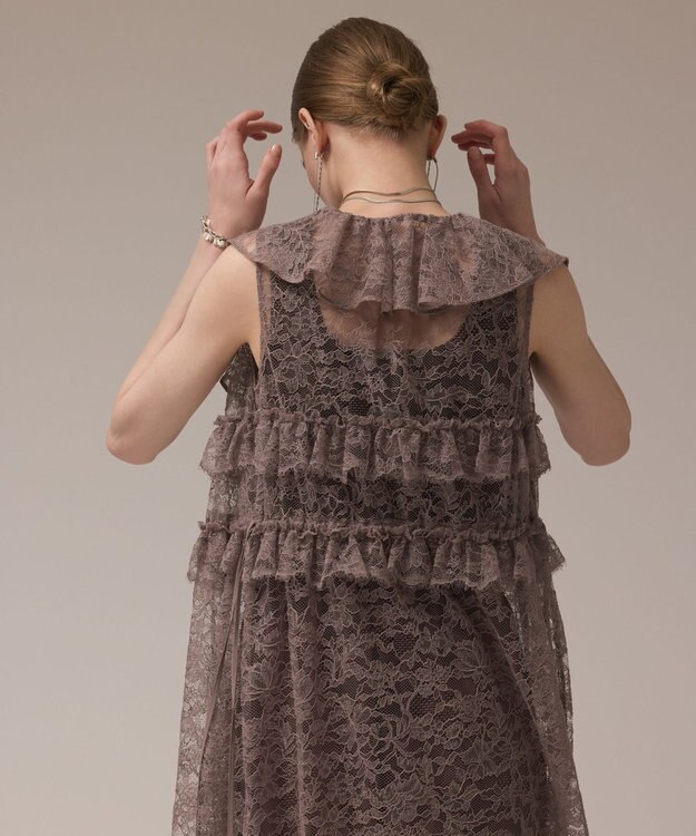 GRACE CONTINENTAL フリルカラーレースワンピース グレー