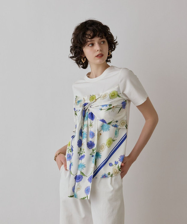 GRACE CONTINENTAL スカーフプリントコンビトップ キナリ