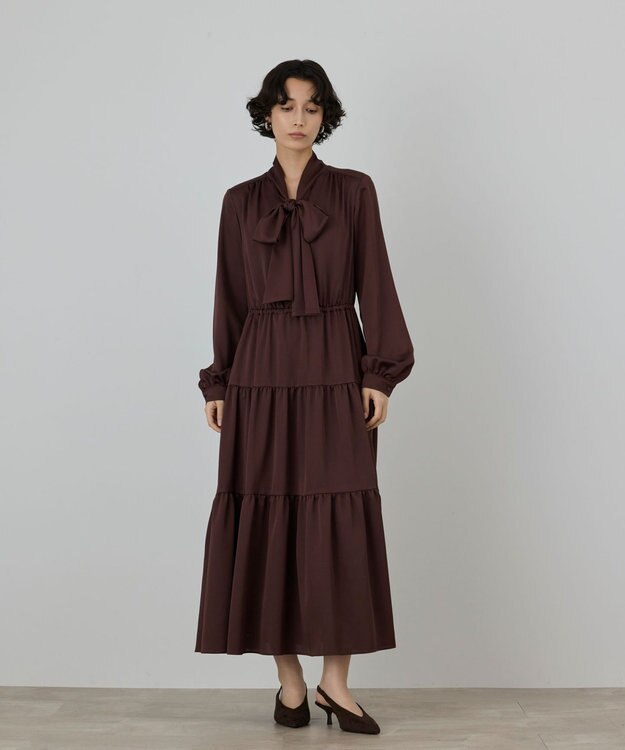 GRACE CONTINENTAL ボウタイティアードワンピース ブラウン