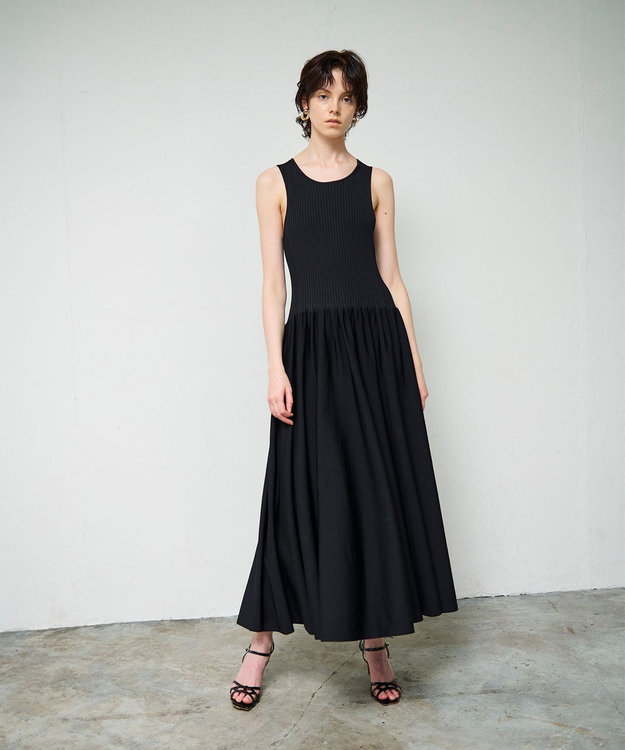 GRACE CONTINENTAL アメスリニットギャザーワンピース ブラック