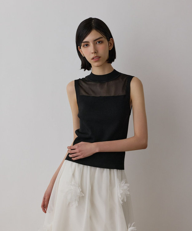 GRACE CONTINENTAL シアーグロスニットトップ ブラック