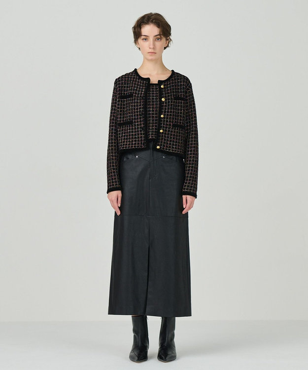 GRACE CONTINENTAL ツイードニットカーディガン ブラック