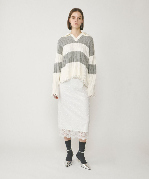 GRACE CONTINENTAL アランポロニットトップ ホワイト