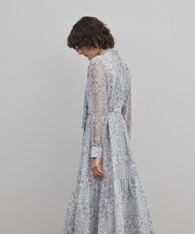 GRACE CONTINENTAL ダマスク柄風プリントワンピース グレー