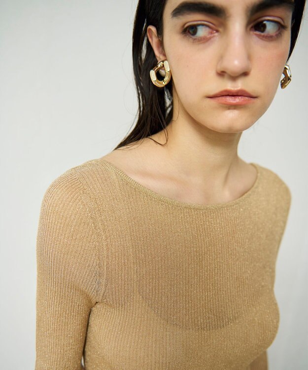 GRACE CONTINENTAL ラメシアーリブニットトップ ベージュ