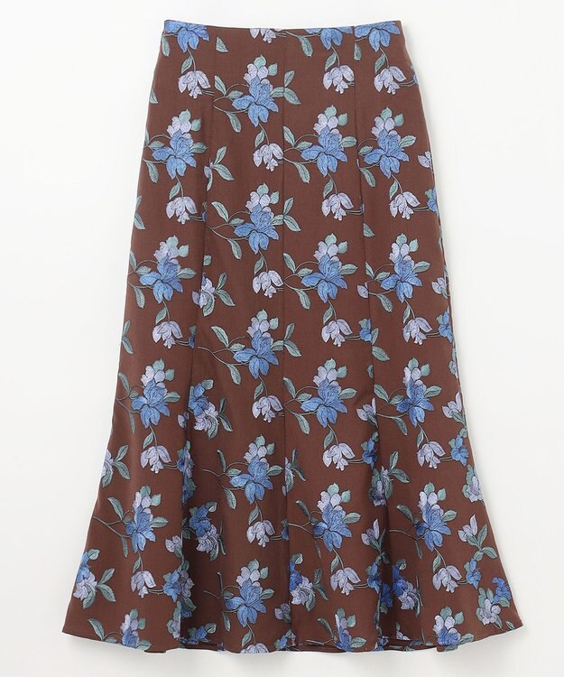 GRACE CONTINENTAL フラワー刺繍フレアスカート ブラウン