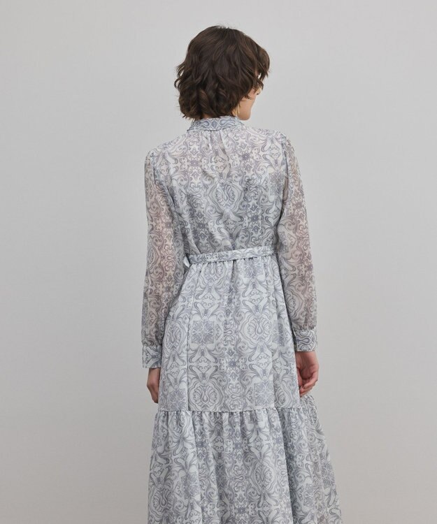 GRACE CONTINENTAL ダマスク柄風プリントワンピース グレー