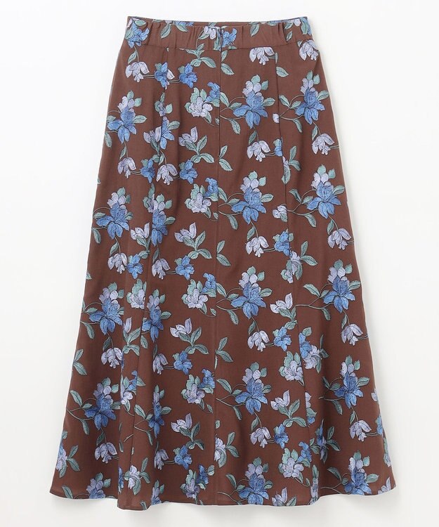 GRACE CONTINENTAL フラワー刺繍フレアスカート ブラウン