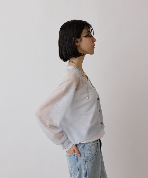 GRACE CONTINENTAL シアージョーゼットカーディガン ブルー