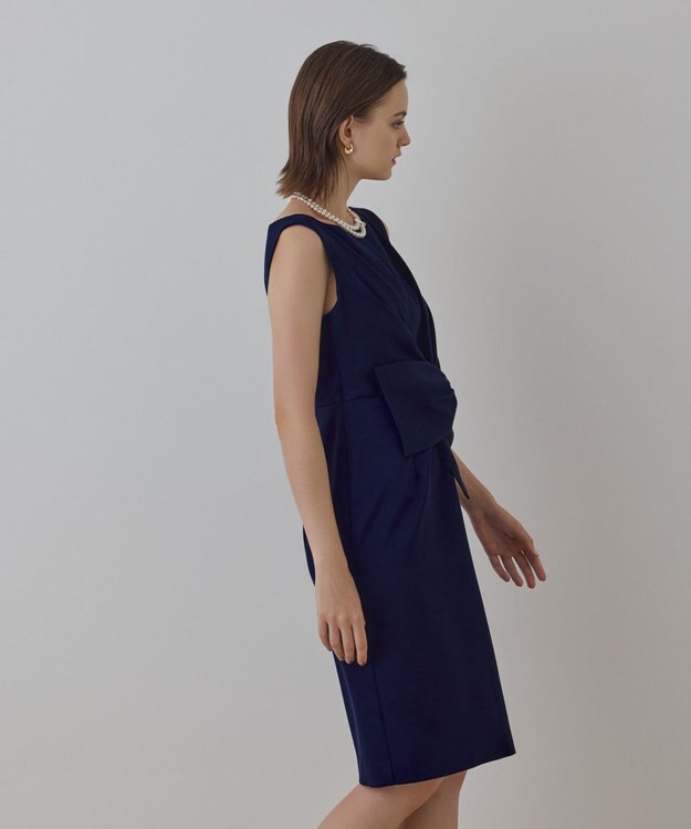 GRACE CONTINENTAL サテンクロスドレープワンピース ネイビー