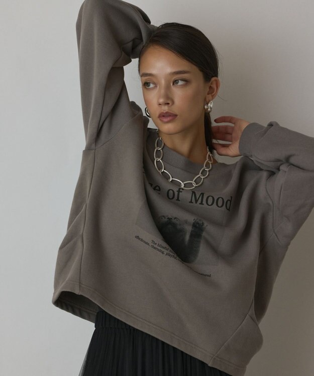 GRACE CONTINENTAL Catphoto裏毛トップ カーキ