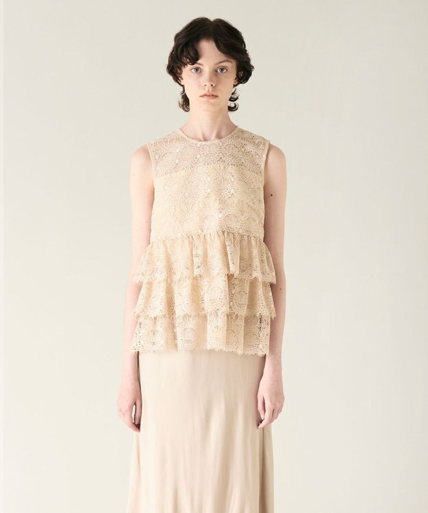 GRACE CONTINENTAL レースギャザートップ ベージュ