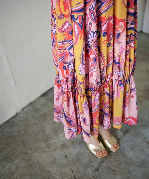 GRACE CONTINENTAL ペイズリープリントギャザスカート オレンジ