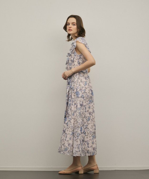 GRACE CONTINENTAL サラサプリントフリルカラーワンピース ピンク