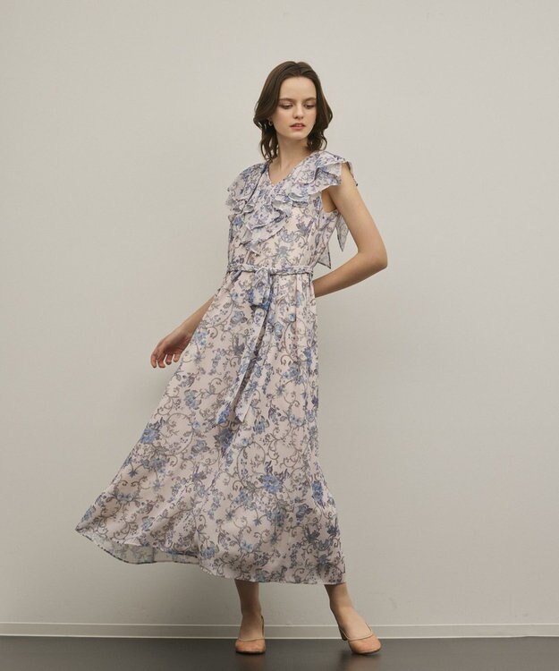 GRACE CONTINENTAL サラサプリントフリルカラーワンピース ピンク