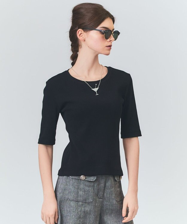 GRACE CONTINENTAL ハーフスリーブリブトップ ブラック