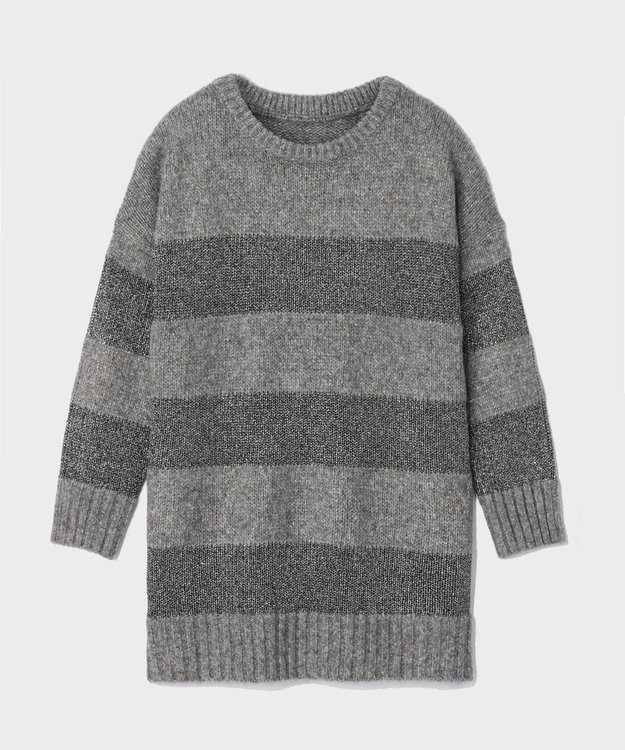 GRACE CONTINENTAL ラメボーダーニットトップ グレー