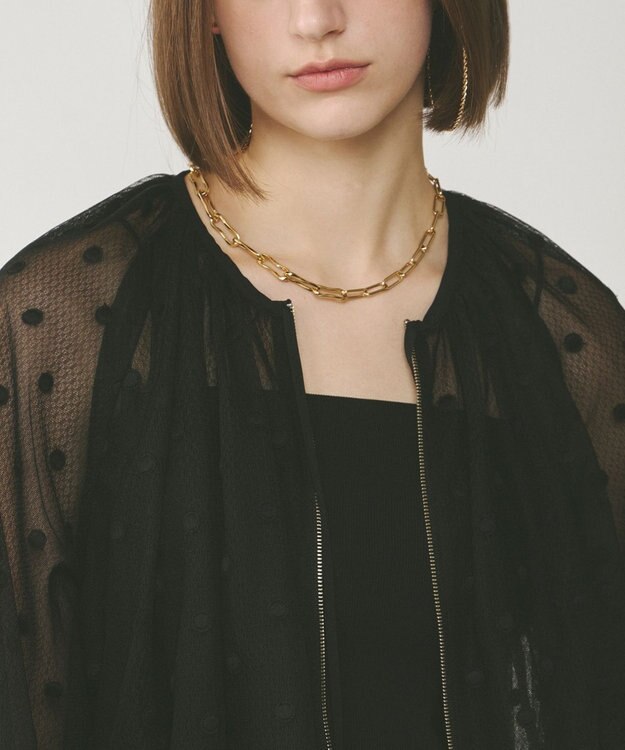 GRACE CONTINENTAL チュールノーカラーブルゾン ブラック