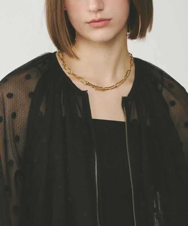 GRACE CONTINENTAL チュールノーカラーブルゾン ブラック