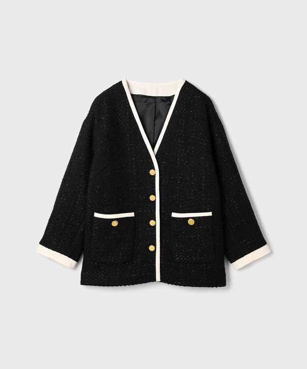 GRACE CONTINENTAL ツイードトリミングジャケット ブラック