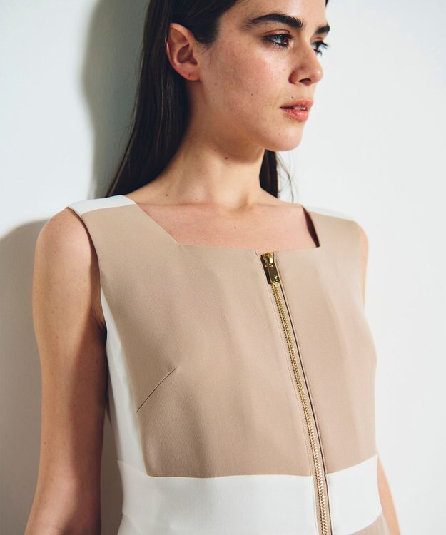 GRACE CONTINENTAL ラインバイカラードレス ベージュ