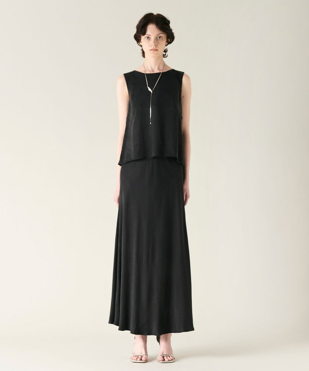 GRACE CONTINENTAL キュプラサテンフレアスカート ブラック