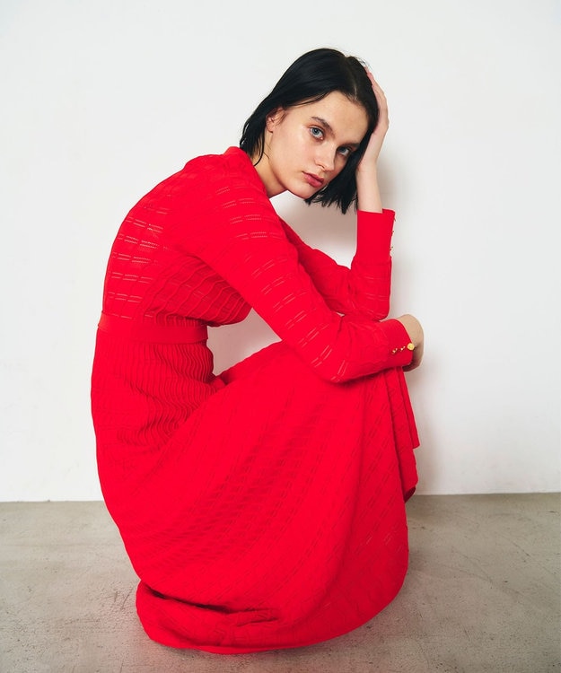 GRACE CONTINENTAL ウェーブニットワンピース レッド