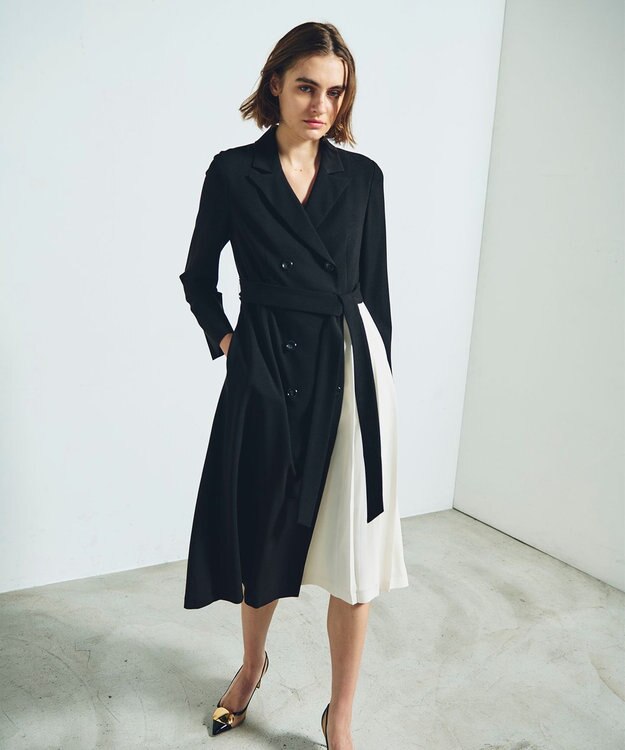 GRACE CONTINENTAL ウールタッチバイカラードレス ブラック