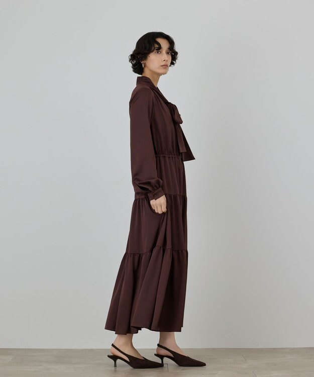 GRACE CONTINENTAL ボウタイティアードワンピース ブラウン